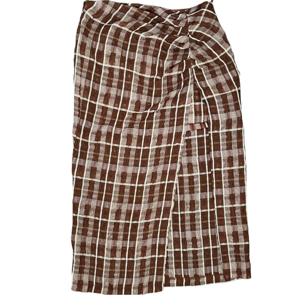 ZARA Gingham midi skirt ruche and slit